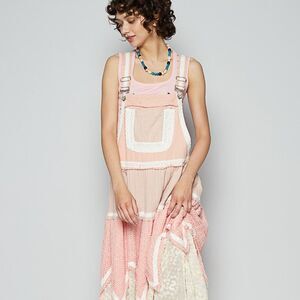 POL Clothing Overall Patchwork Lace & Crochet Dress In Salmon Pink NEW!